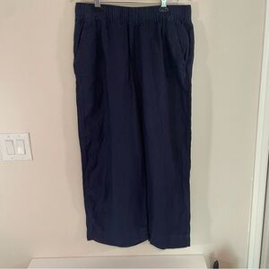 Tahari 100% Linen Elastic Waist Pants Blue Wide Leg Size XL